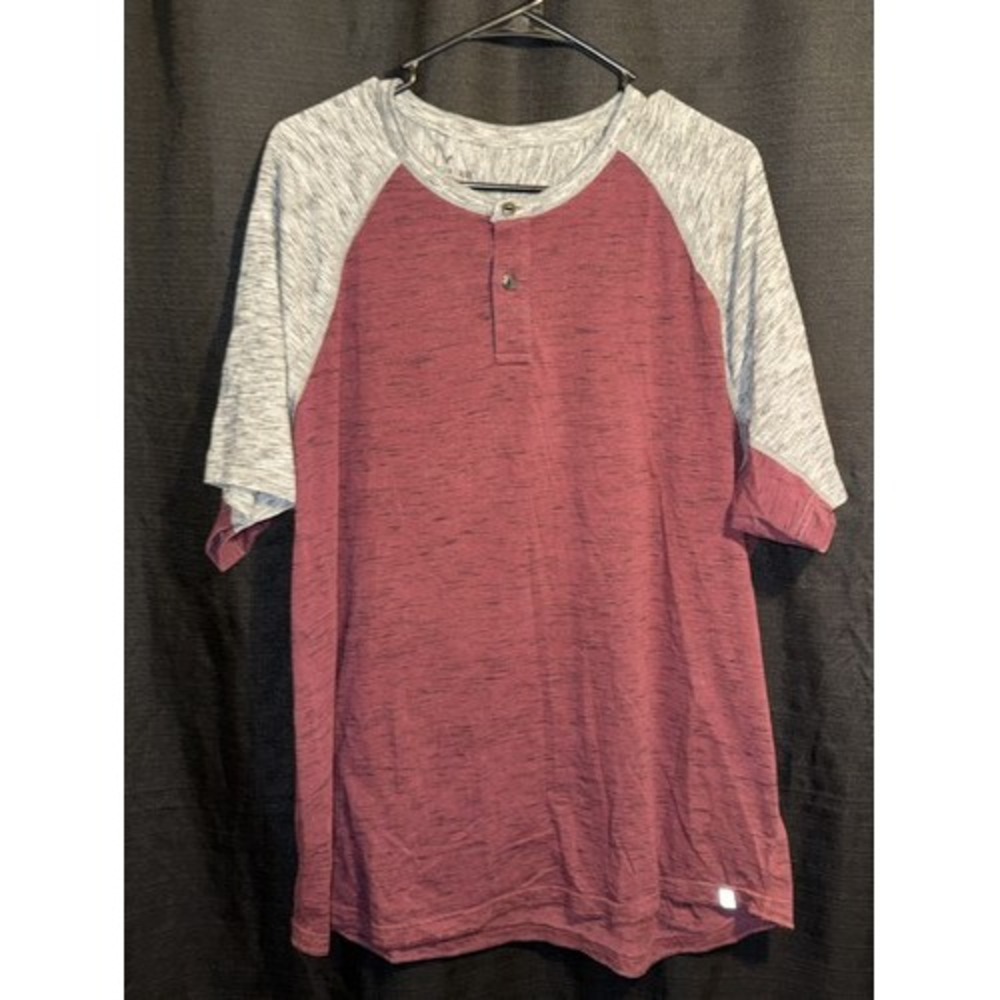 American Eagle Active Flex Mens XXL Henley Shirt Burgundy Gray Raglan Tee